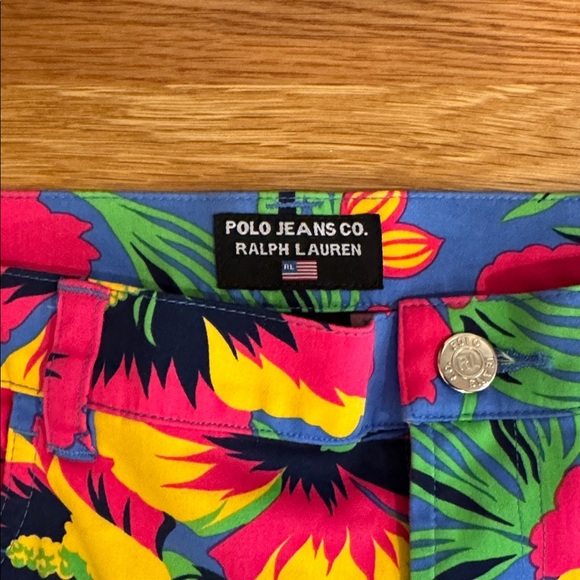 Polo Jeans Co Ralph Lauren Pants Womens 12 Blue Pink Floral Straight Leg Capri - Picture 2 of 3